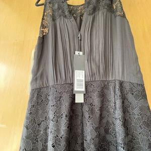 Black maxi Evening dress in silk and lace with tags